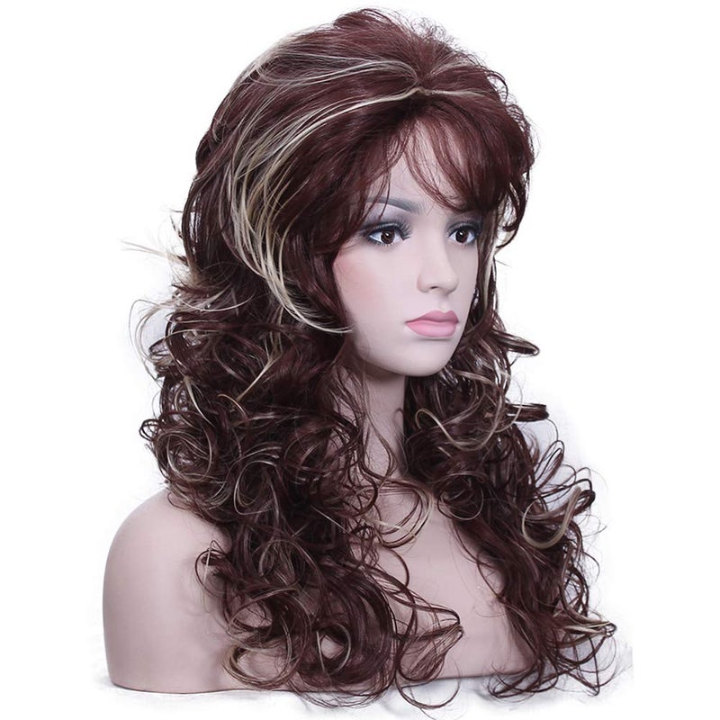 Deifor Women 80s Rocker Wigs Long Curly Heat Resistant Synthetic Natural Looking Hair for Cosplay(Brown Mix Blonde) - Image 3